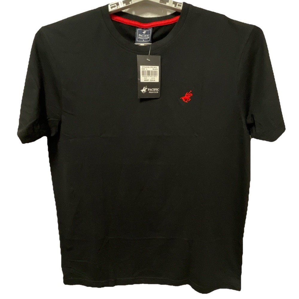 Pacific Polo Club Men's T-Shirt Black Crew Neck Short Sleeve Size L